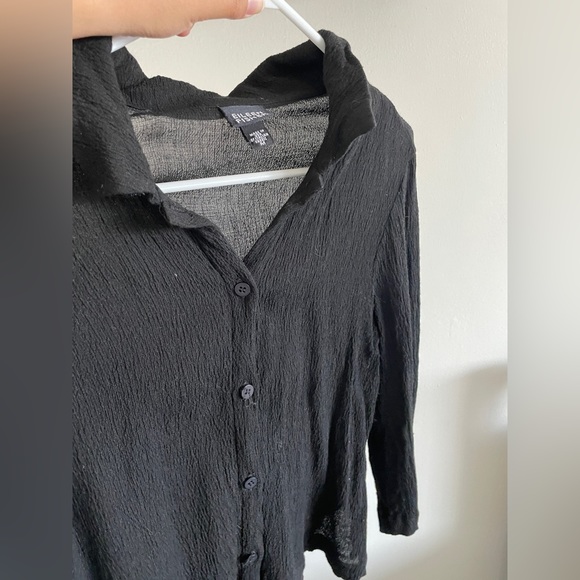 Eileen Fisher Ruched Black Button Down (Medium) - Picture 2 of 5
